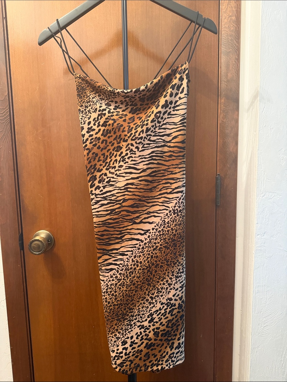 Animal Print Slip Dress in Brown and Black